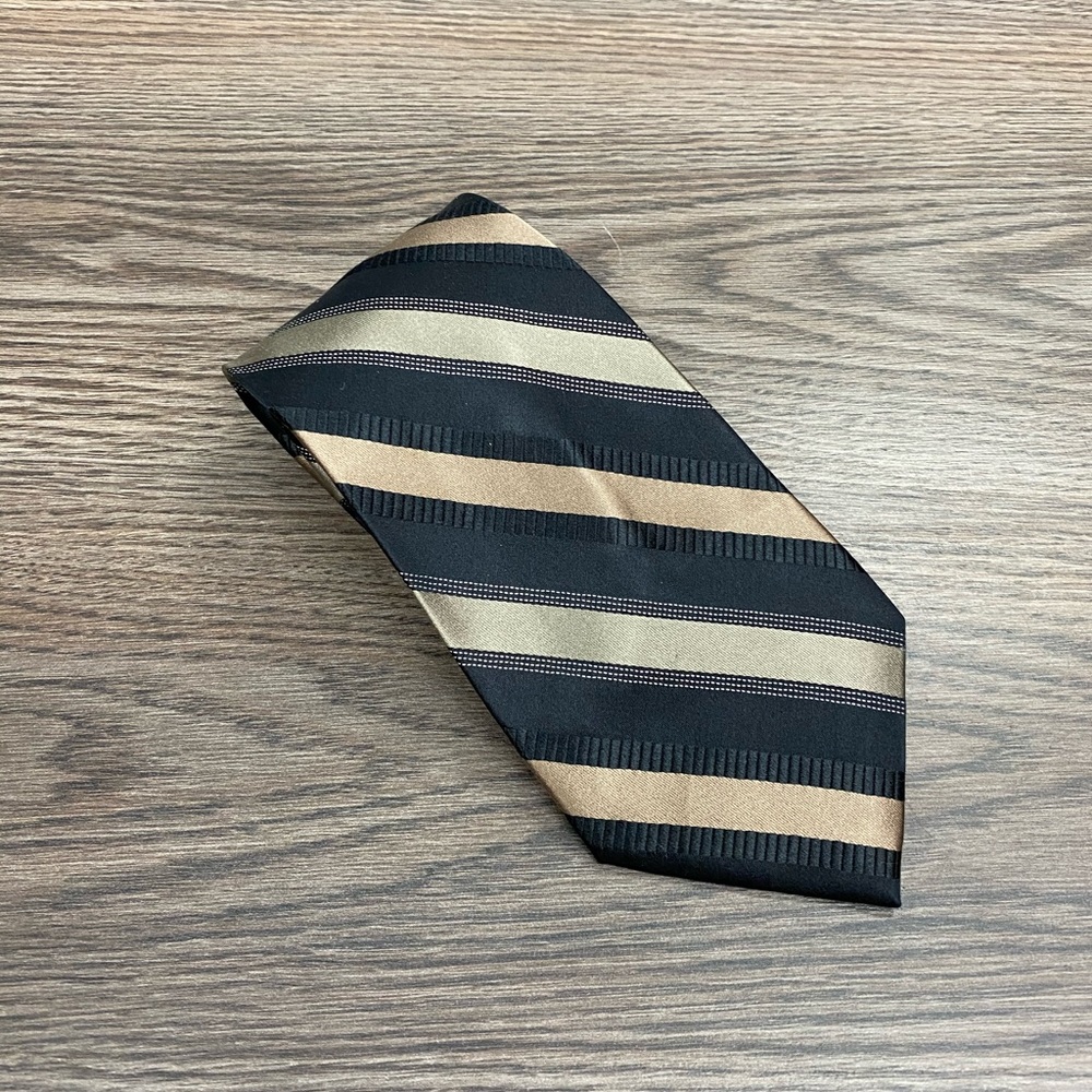 Burma Bibas Black, Tan & Gold Stripe Silk Tie